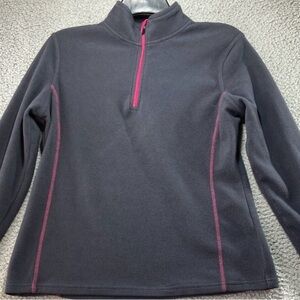 Gray-Zip Up Fleece Pullover with Pink Accents